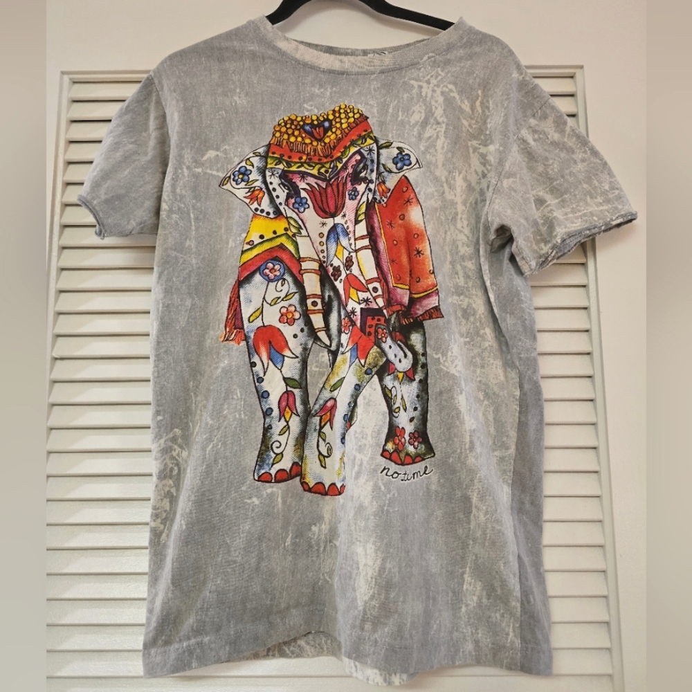 No Time - Men's Elephant Graphic 100% Cotton Loose-Fit Short-Sleeve Shirt